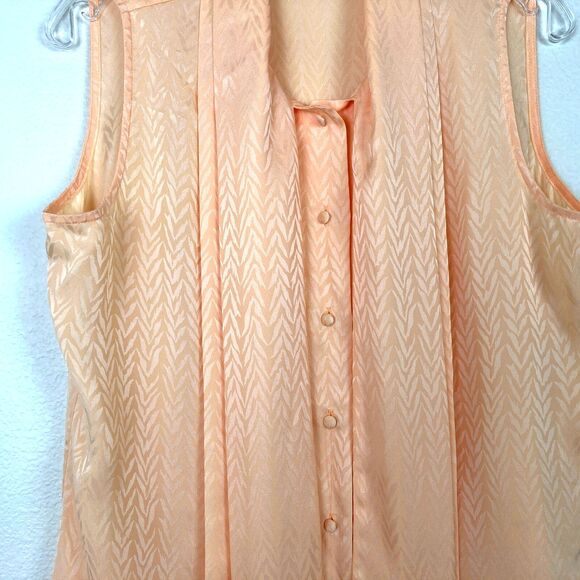 Calvin Klein Button Up Blouse Size M Peach Orange Tie Neck Bow Office Business - Picture 2 of 7